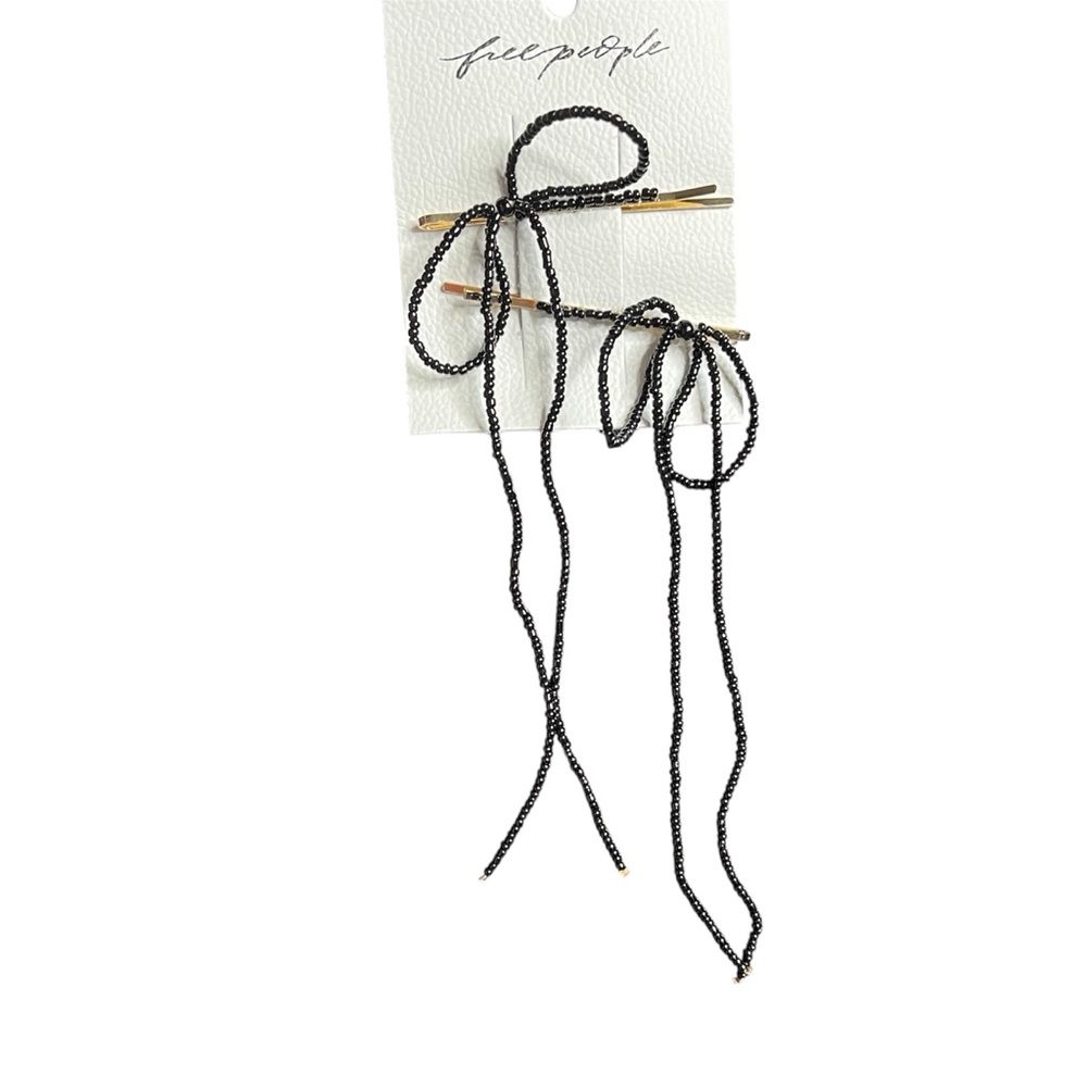 Free People Black seed bead Hair clip Ribbon Accessories